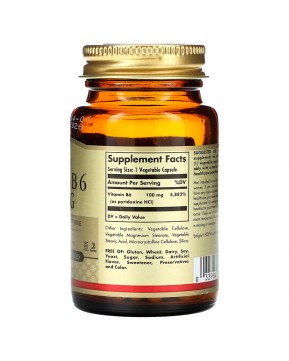 Solgar, Витамин B6, 100 мг, 100 растительных капсул